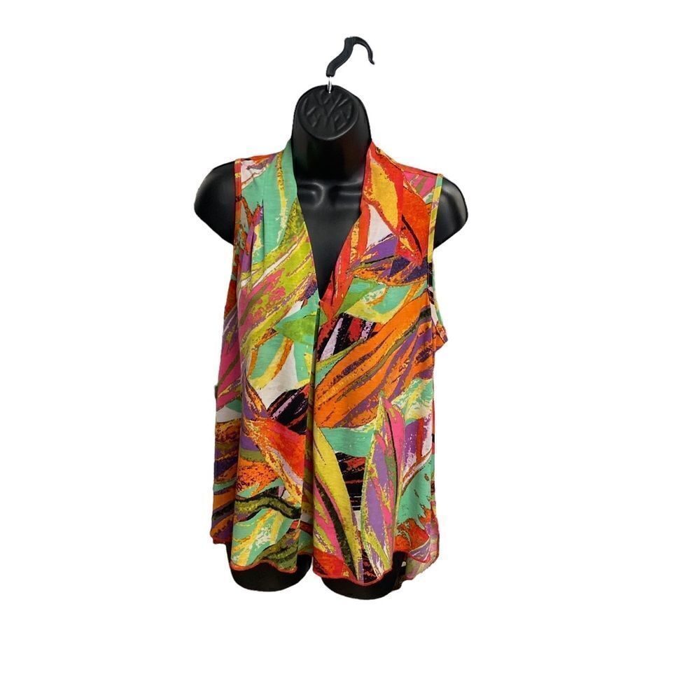 SPENSE, women’s Multicolored Top,Size Petite Medium,Sleeveless,Plunging neckline